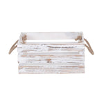 Red Hamper Distressed White Rope Handled Wooden Crate