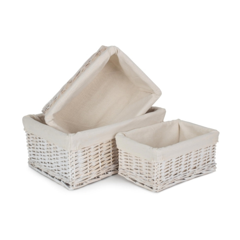 Wicker White Wash Storage Basket With White Lining | Set-of-3 | White