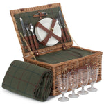 Green Tweed Classic Picnic Wicker Basket | 4-Person | Green