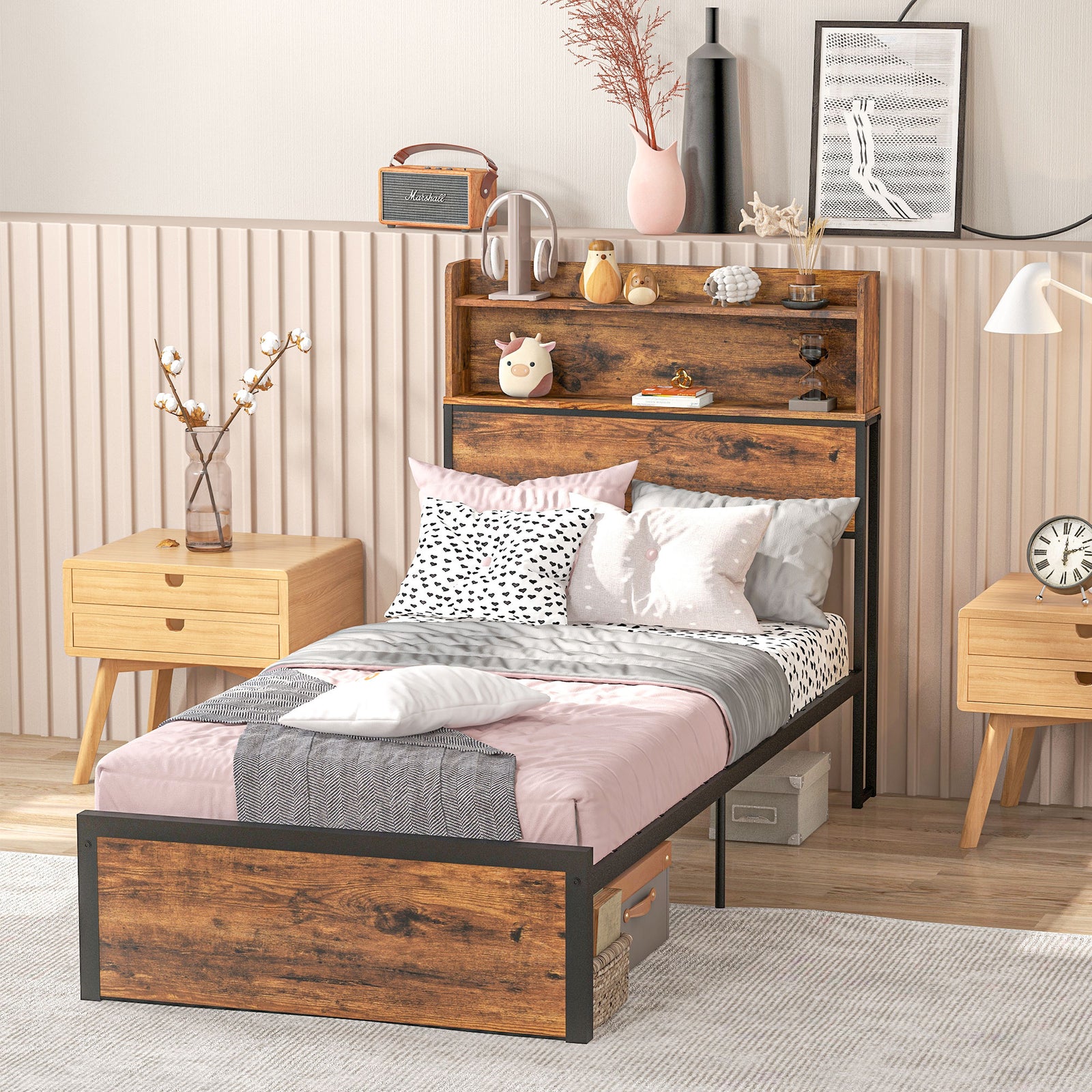 Single/double/king Bed Frame With Storage Headboard | Single | Brown