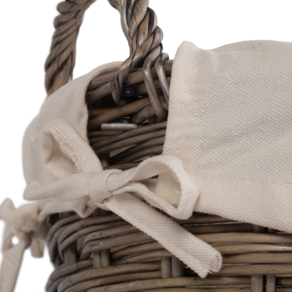 Wicker Small Wash Basket With White Cotton Lining