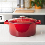 Cast Iron Casserole Set Of 3 20 Cm 26cm & 28cm / 2.8l 4.3l & 5.8l Dishes Oven Proof Enamelled Cast Iron Pans With Lids | Red