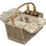 Wicker Double Lidded Fitted Picnic Basket | 2-Person | White