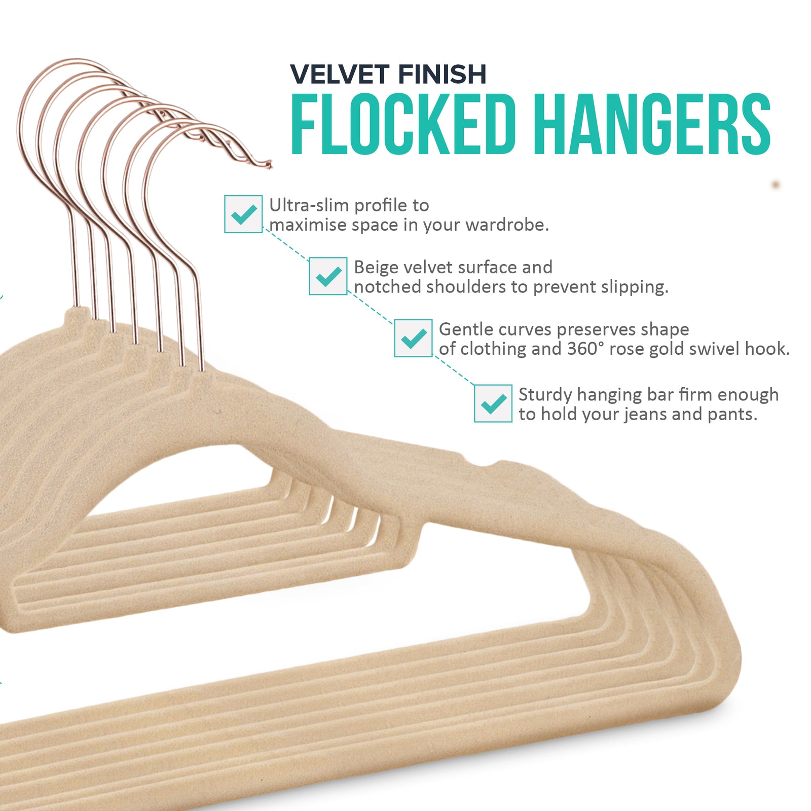 50pc Velvet Clothes Hangers - Beige