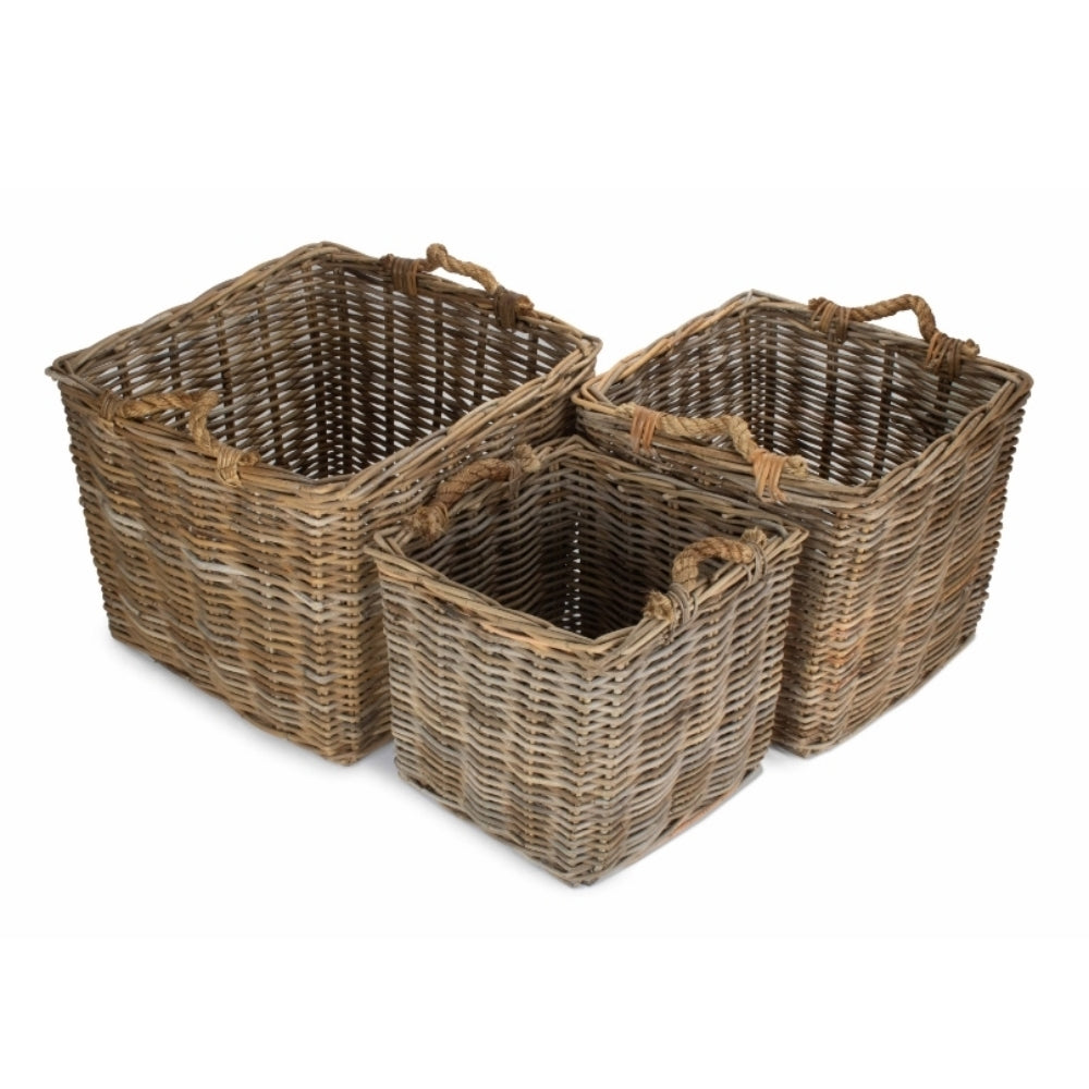 Red Hamper Square Grey Rattan Log Basket