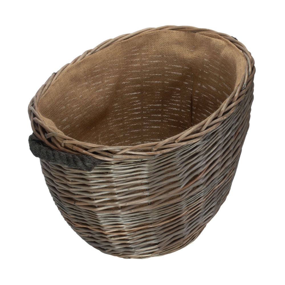 Wicker Oval Hessian Lined Log Basket | Medium | Brown