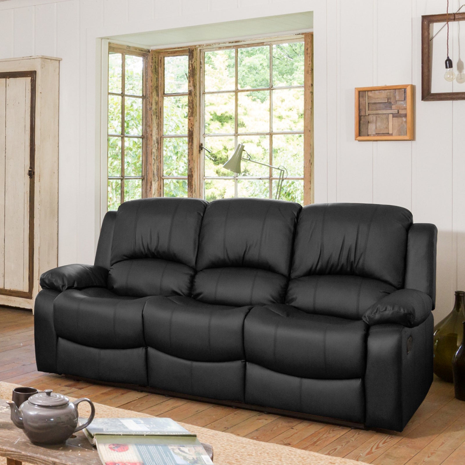 Glendale 3 Seat Manual Recliner Sofa | 3 | Black