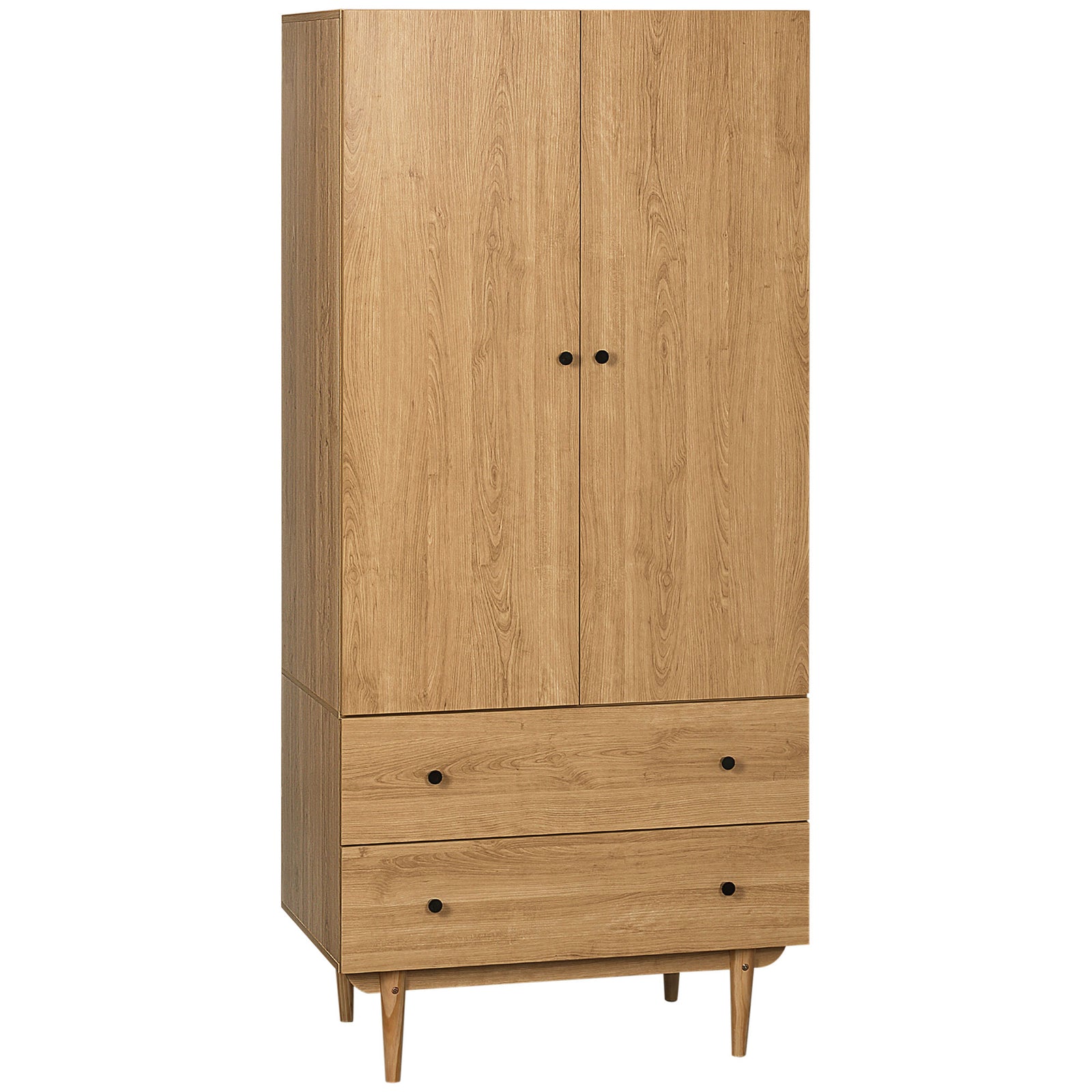 2 Door Wardrobe With 2 Drawers Hanging Rail Clothes Storage