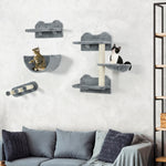 4pcs Wall Mounted Cat Tree Cat Wall Shelves W/ Scratching Post | Gray