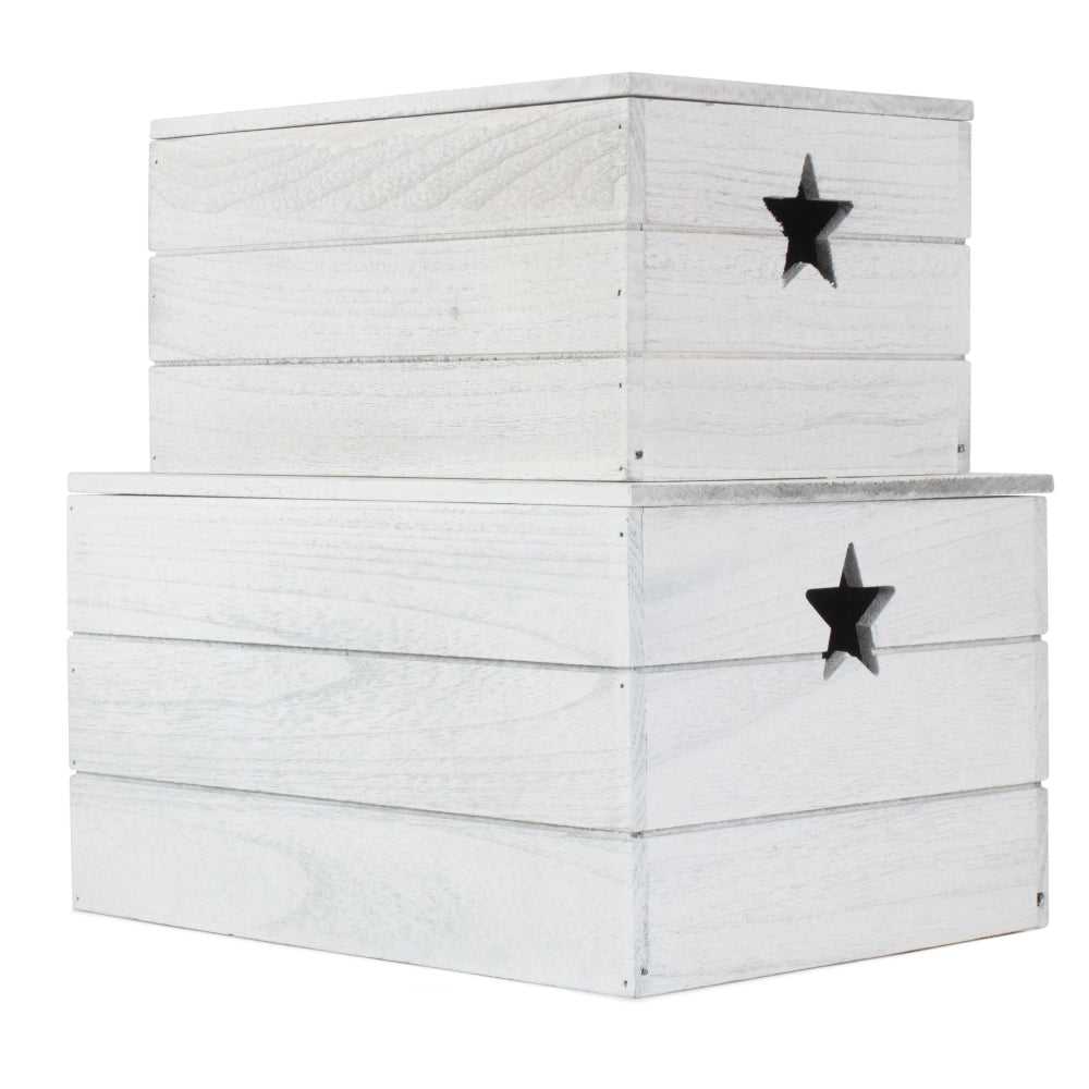 Wooden Vintage Effect Star Cut Out Box | Set-of-2