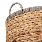 Round Water Hyacinth Basket With Grey Rope Border | Large | Brown