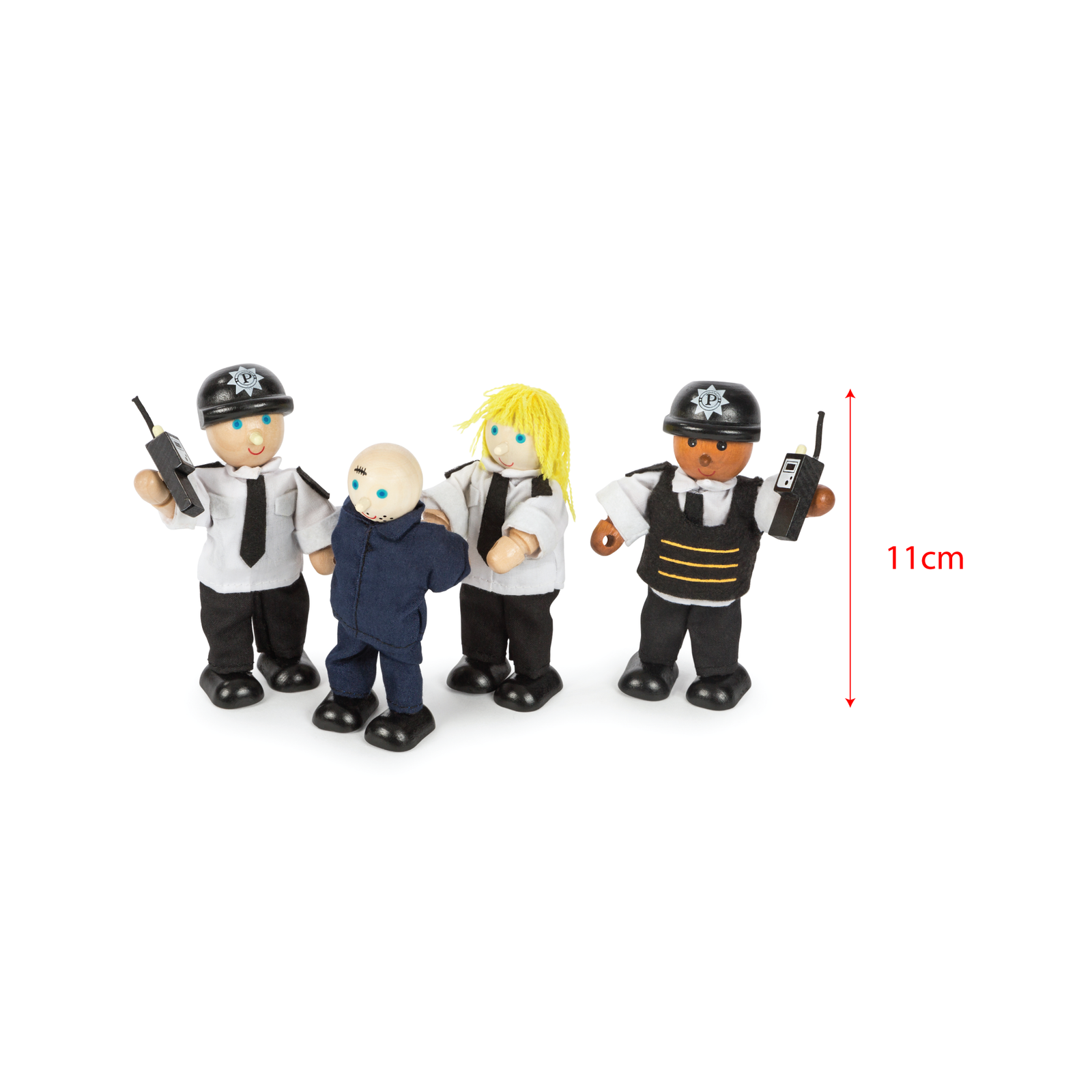 Wooden Police Officers & Prisoner Set, Figures Are 12cm Tall