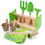 Wooden Gardening Caddy, Includes Gardening Gloves And Tools