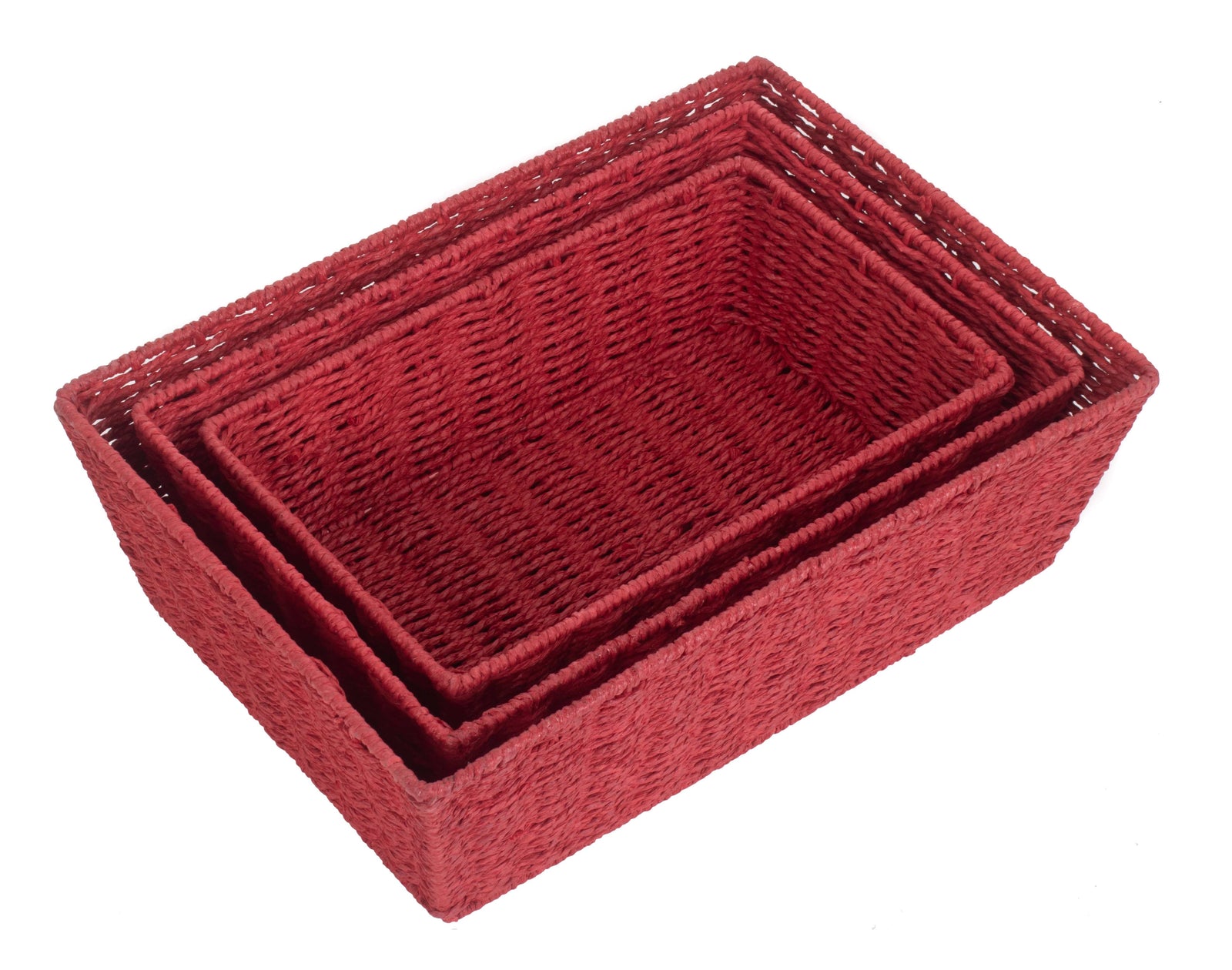 Red Paper Rope Tray | Set-of-3 | Red