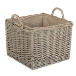 Wicker Antique Wash Square Hessian Lined Log Basket | Small | Brown