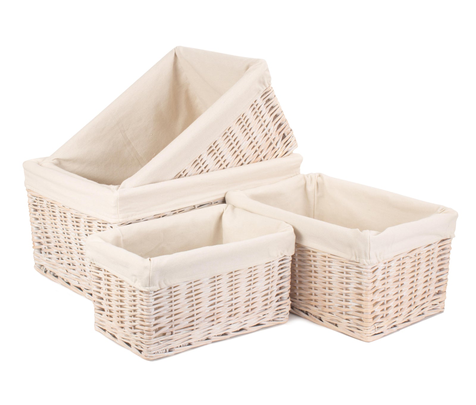 Wicker White Lined Storage Basket | Set-of-4 | White