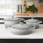 Cast Iron Casserole Set Of 3 20 Cm 26cm & 28cm / 2.8l 4.3l & 5.8l Dishes Oven Proof Enamelled Cast Iron Pans With Lids | Gray