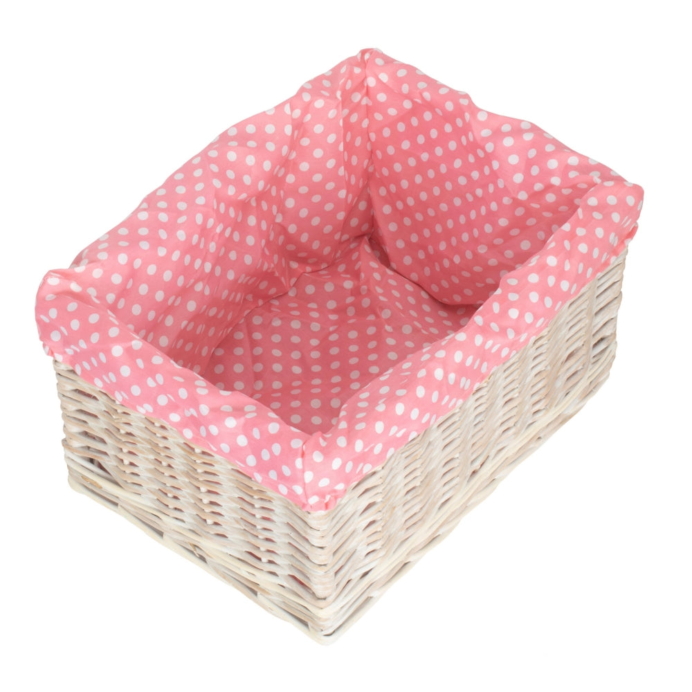 Wicker Pink Spotty Lined Storage Basket | Small | Pink