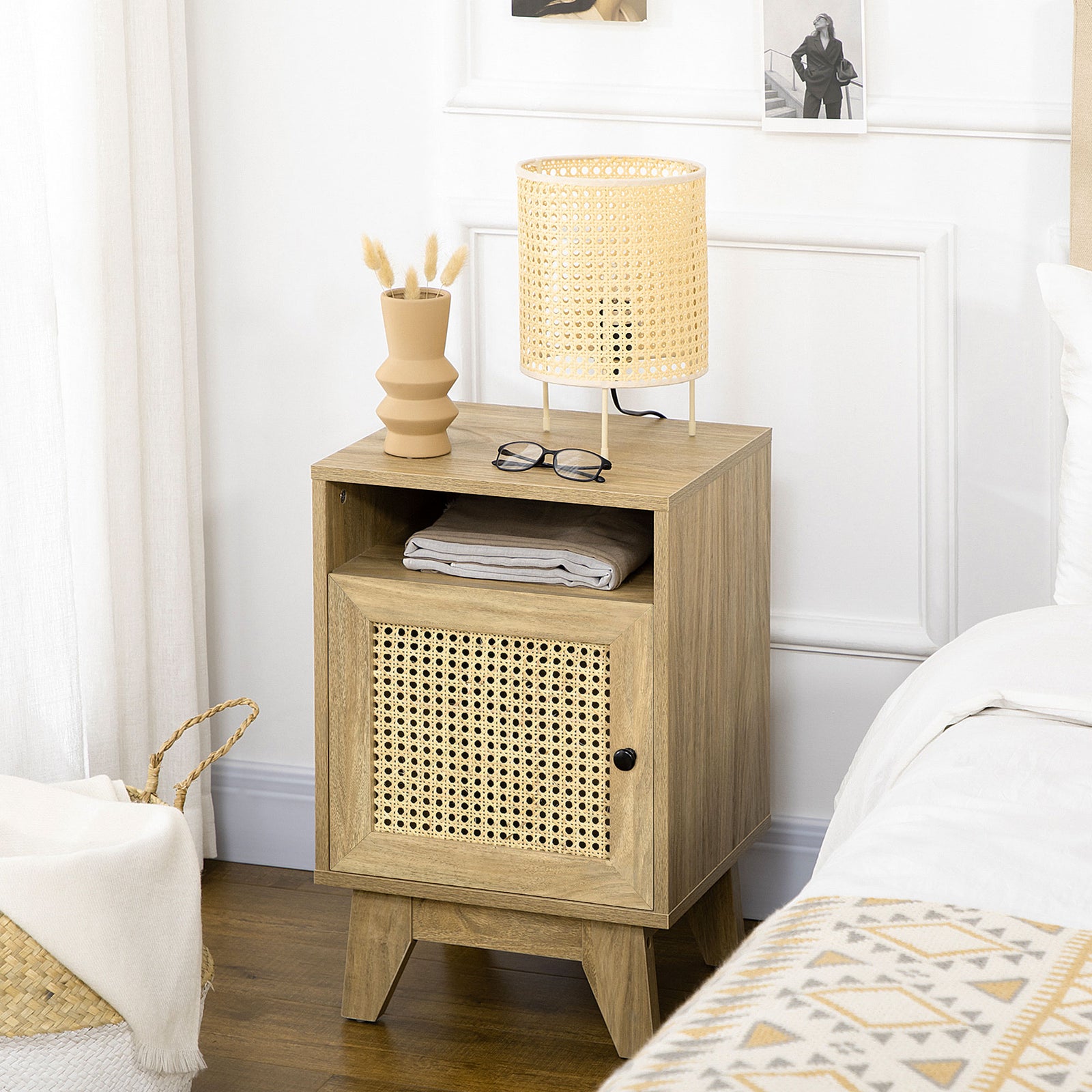 Set Of 1/2 Nightstand Rattan Bedside Table With Cabinet | Set-of-1 | Natura