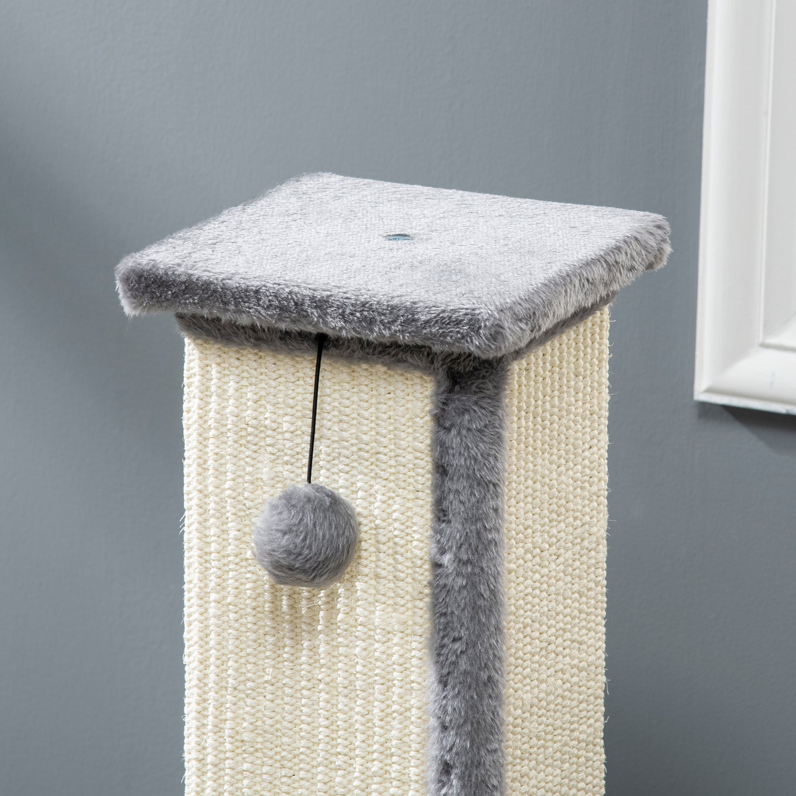 81cm Cat Scratching Post W/ Sisal Rope, Hanging Ball, Soft Plush - Grey