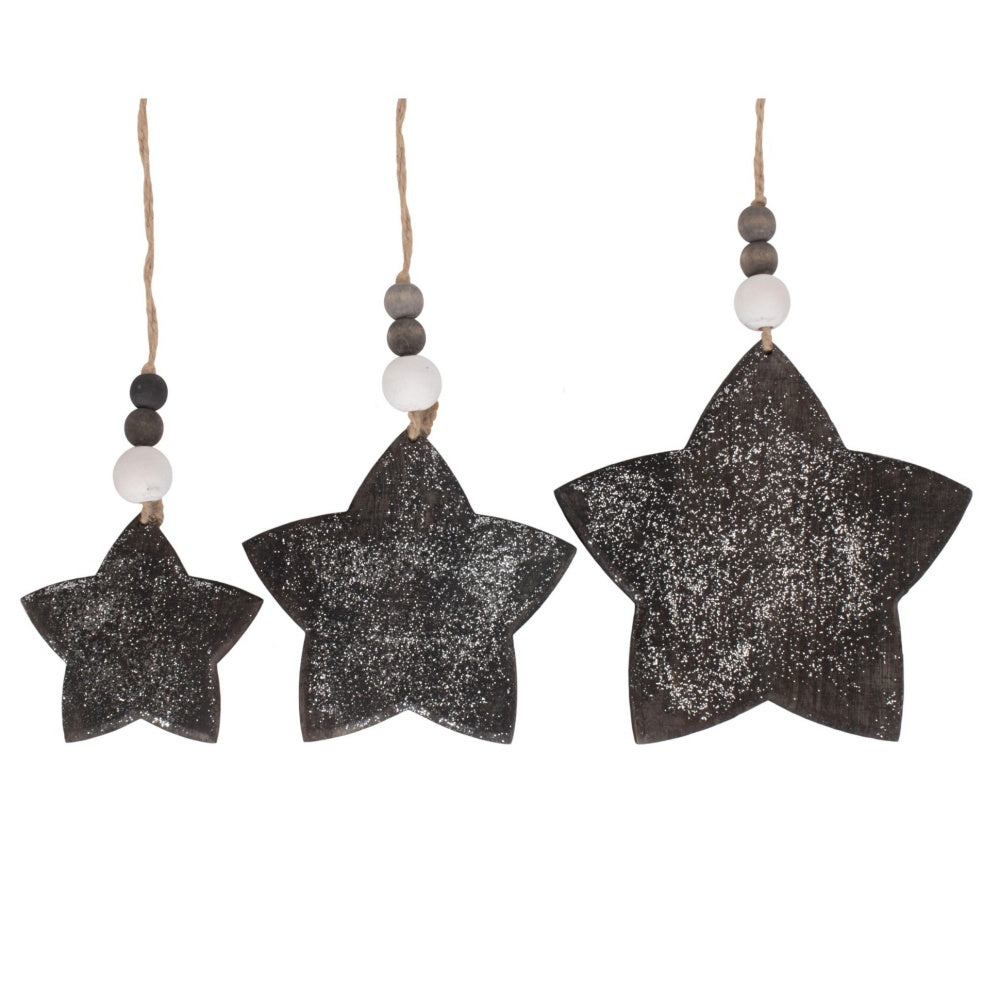 Set Of 3 Hanging Glitter Star Decorations