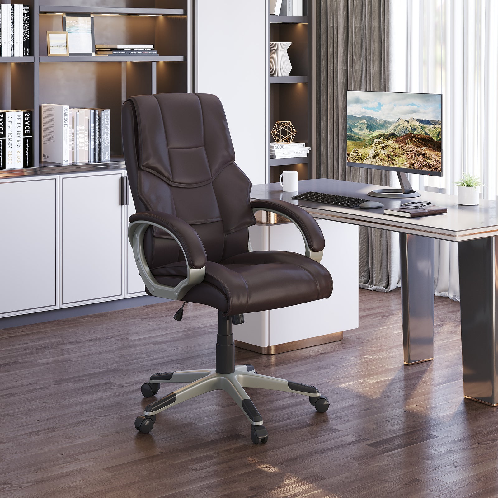 High Back Faux Leather Office Chair | Brown