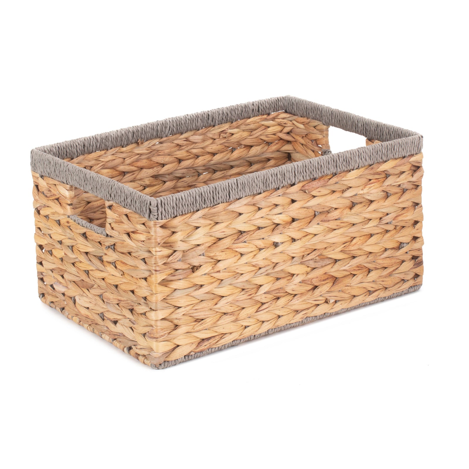 Water Hyacinth With Grey Rope Border Rectangular Storage Basket | Medium | Brown