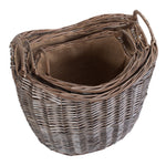 Wicker Scoop Neck Antique Wash Hessian Lined Log Basket | Set-of-3 | Brown