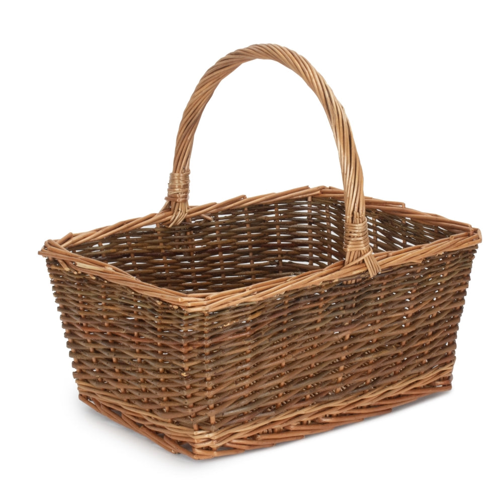 Rectangular Unpeeled Willow Shopping Basket | Large | Brown