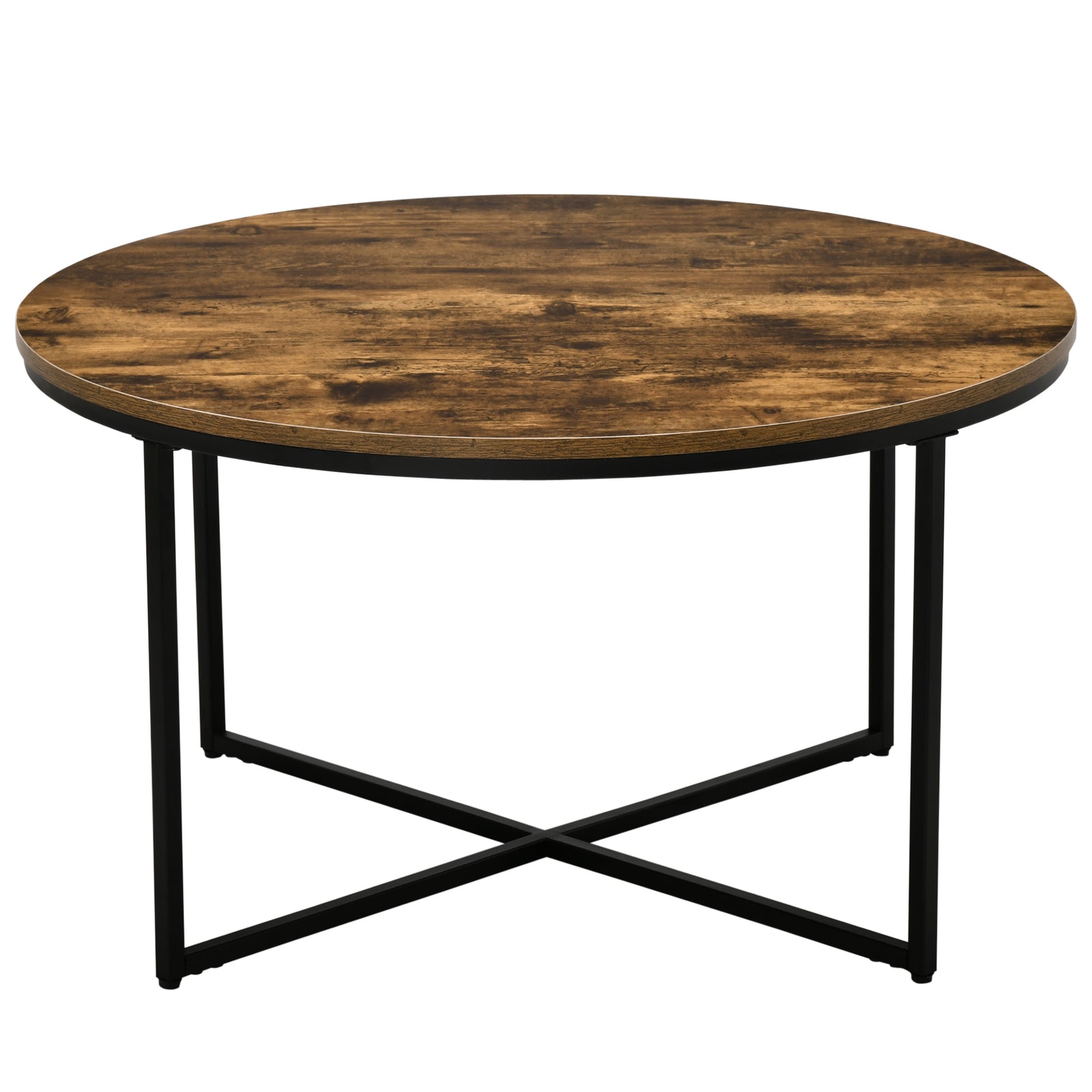 Industrial Round Coffee Table, Metal Frame