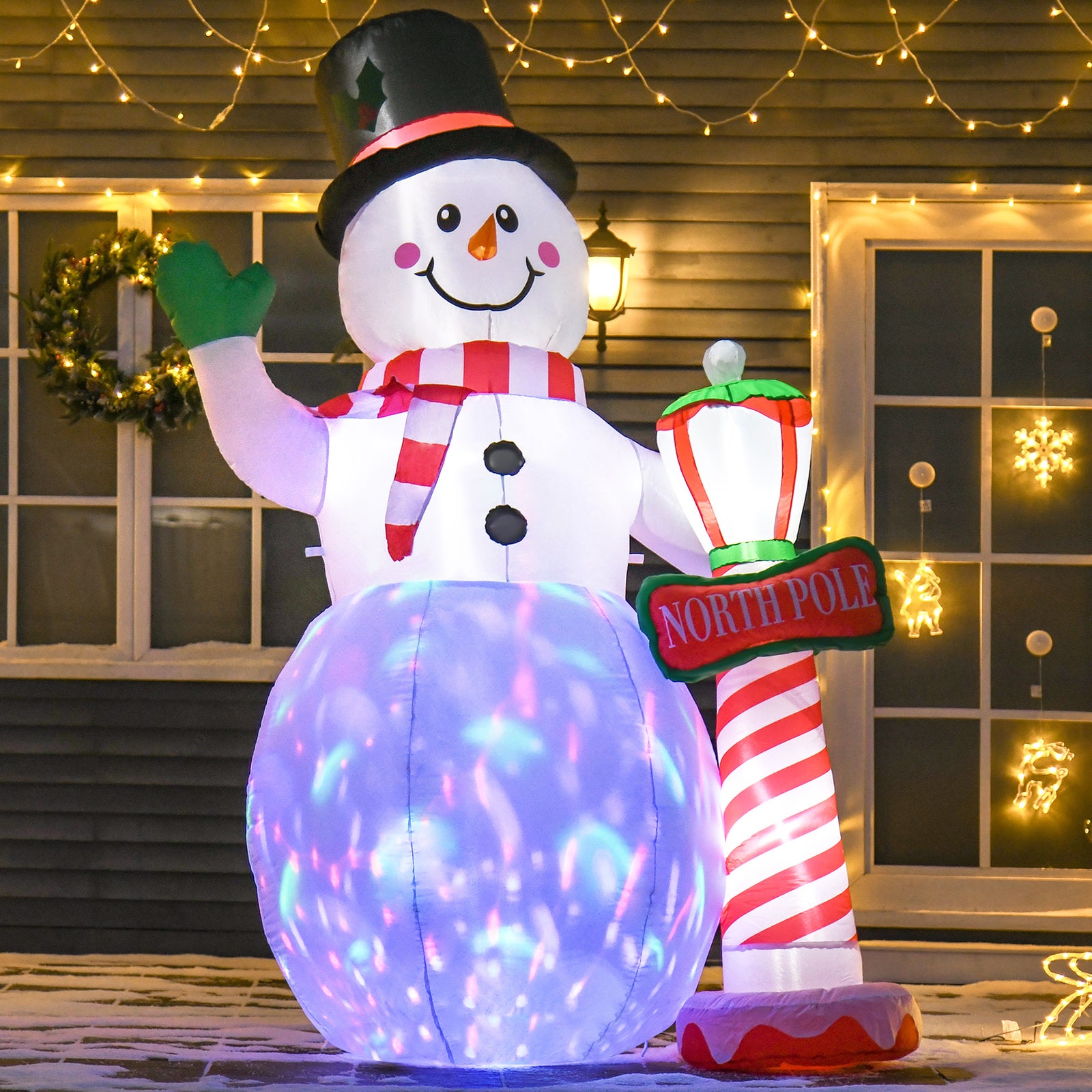 8ft Christmas Inflatable Snowman With Street Lamp Lighted