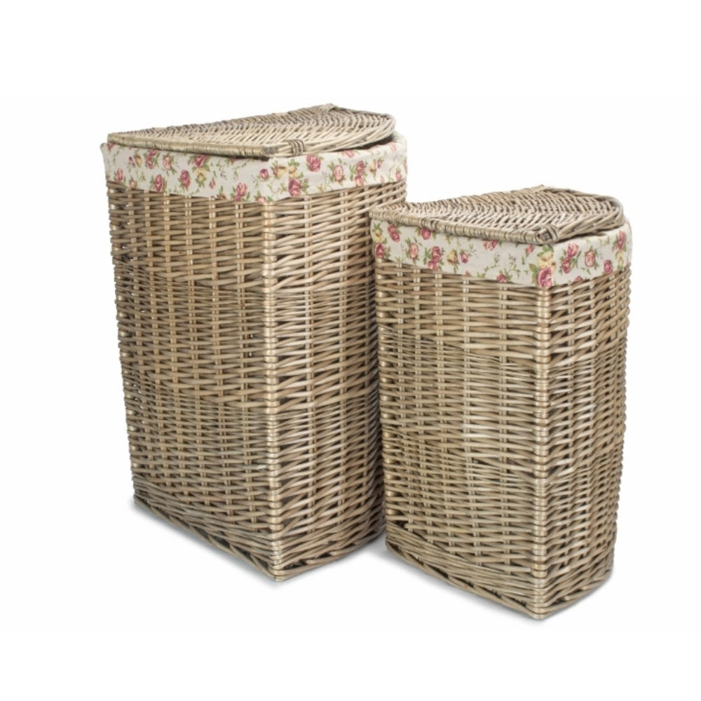 Red Hamper Rose Cotton Lined Antique Wash Wicker Corner Laundry Basket