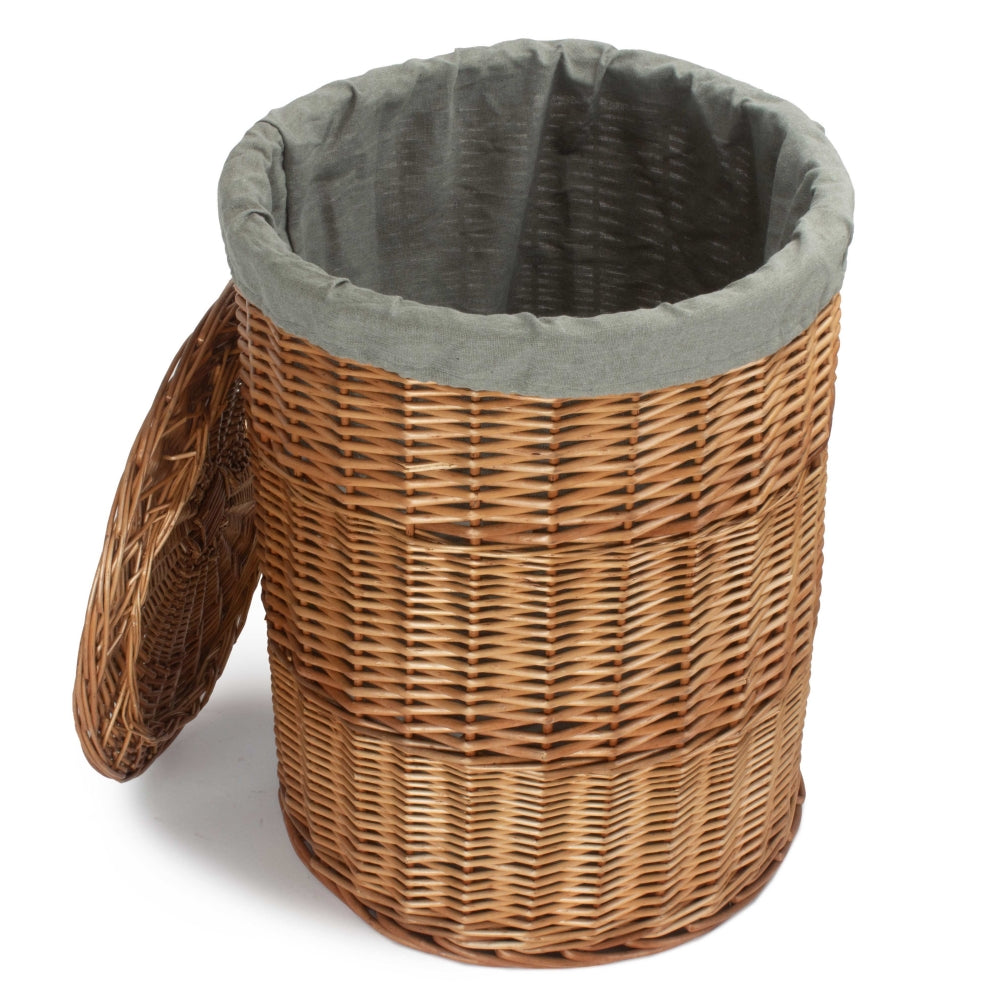 Light Steamed Round Linen Basket With Grey Sage Lining | Small