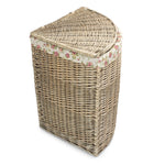 Rose Cotton Lined Antique Wash Wicker Corner Laundry Basket | Small | Pink