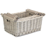Red Hamper Wicker Grey Wash Wooden Handled Storage Basket