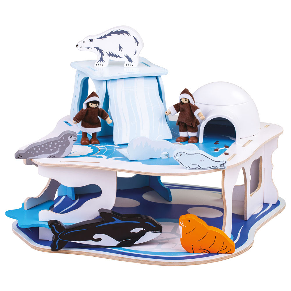 Wooden Polar Glacier Playset, Includes Figures & Animals