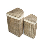 White Cotton Lined Antique Wash Wicker Corner Laundry Basket | Set-of-2 | White