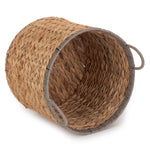 Round Water Hyacinth Basket With Grey Rope Border | Small | Brown