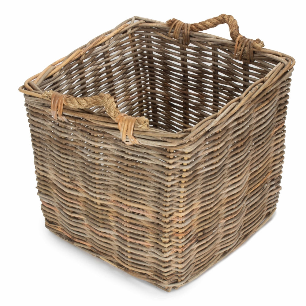 Square Grey Rattan Log Basket | Large | Brown