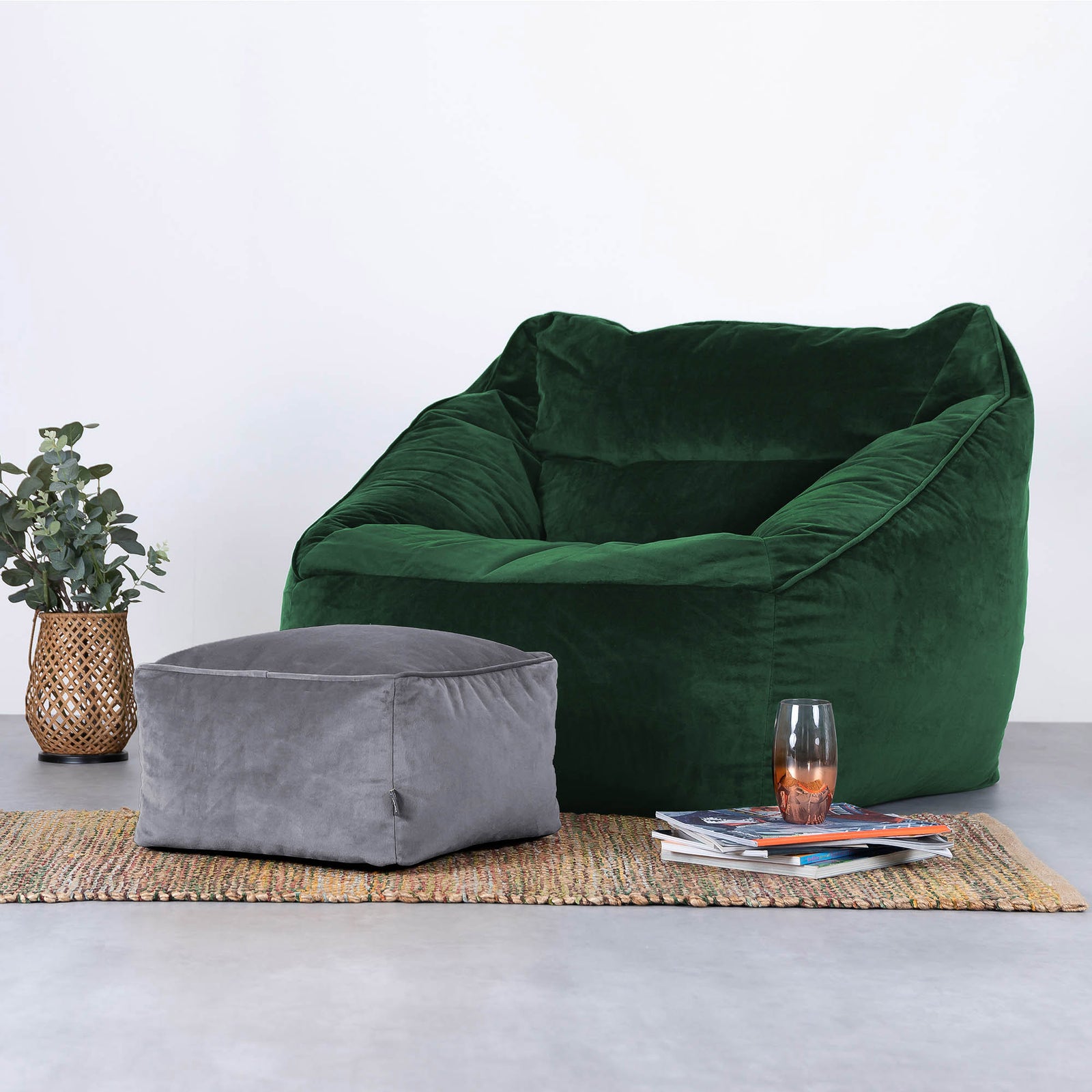 Amara Velvet Bean Bag Pouffe | Charcoal