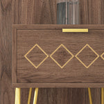 Bedside Table With Drawer, Gold Metal Legs For Living Room