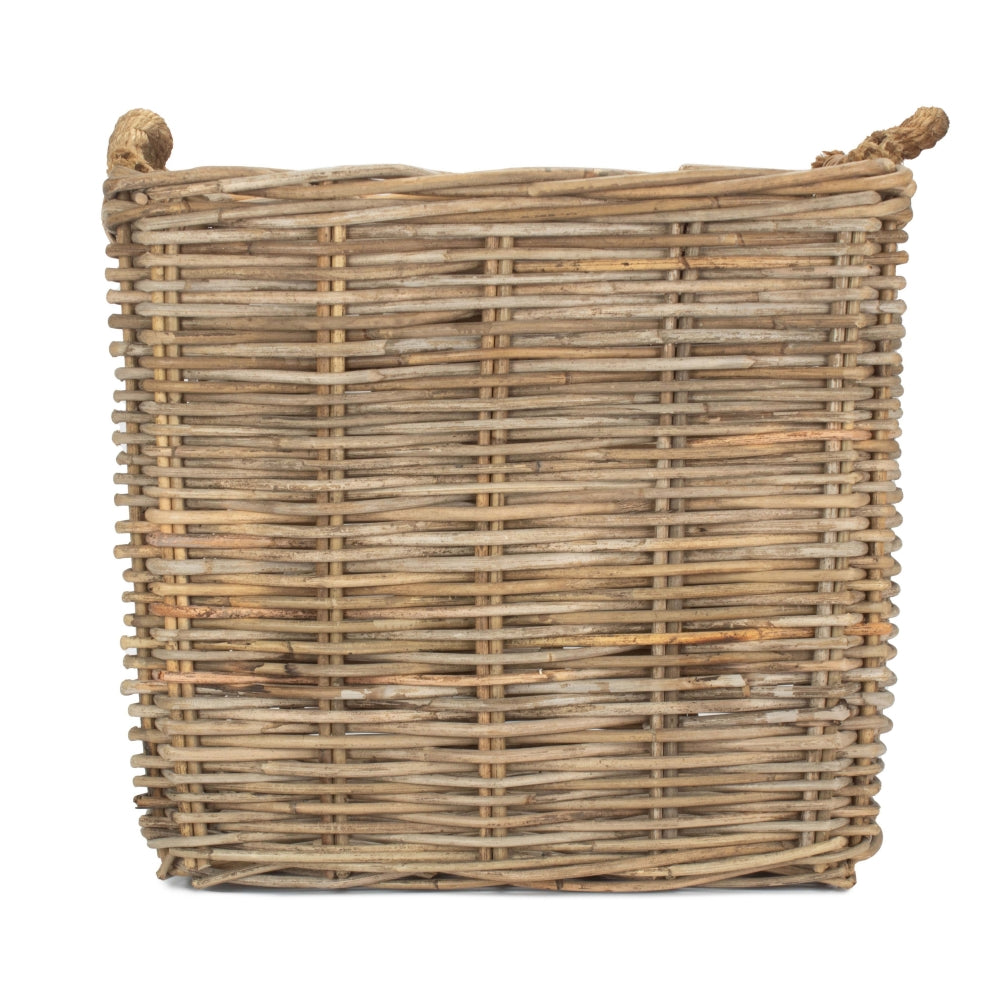 Square Grey Rattan Log Basket | Medium | Brown