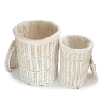 White Oatmeal Cotton Lined Round White Wash Laundry Basket | Set-of-2 | White