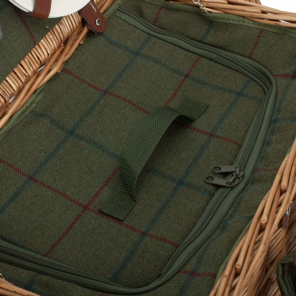 Four Person Green Tweed Chest Picnic Wicker Basket