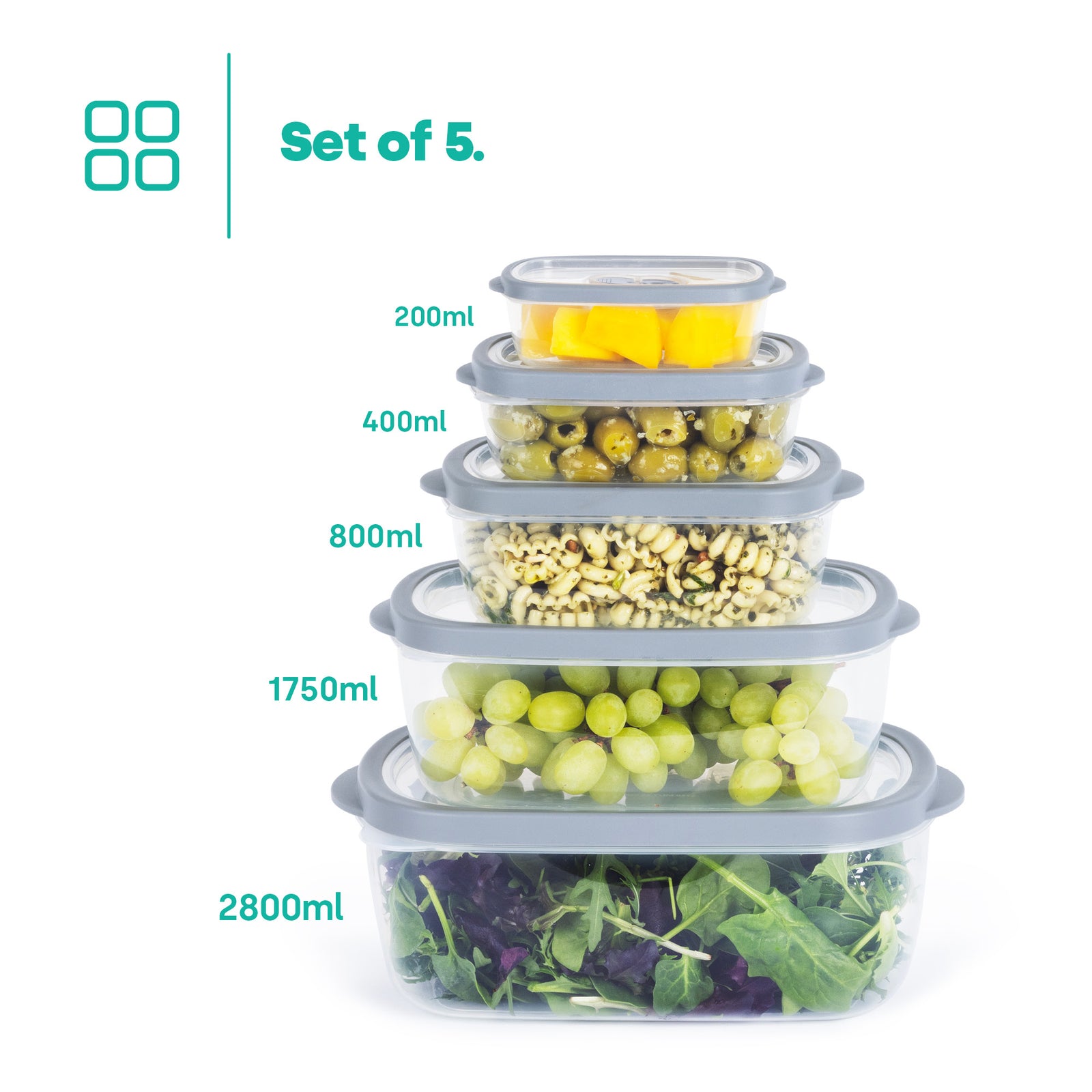 Livivo 5 Airtight Meal Prep Container Set - Rectangular