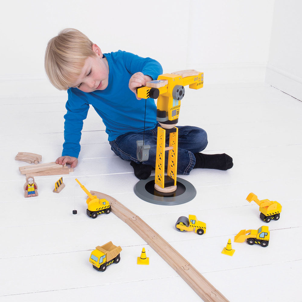 Yellow Crane Construction Set for Wooden Train Sets