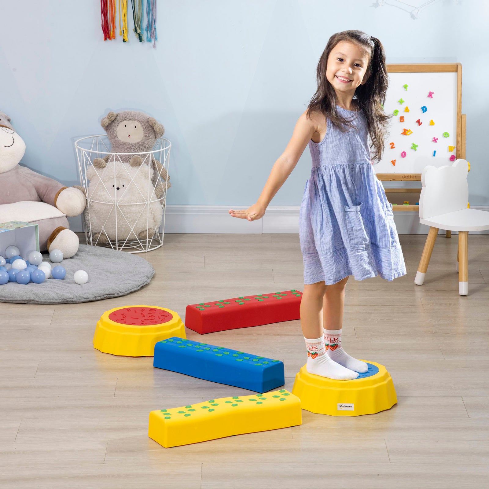 5 Pcs Kids Stepping Stones Balance Beam W/ Non-slip Surface And Bottom