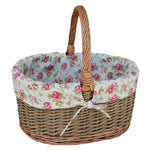 Garden Rose Lined Country Oval Wicker Shopping Basket | Large | Pink