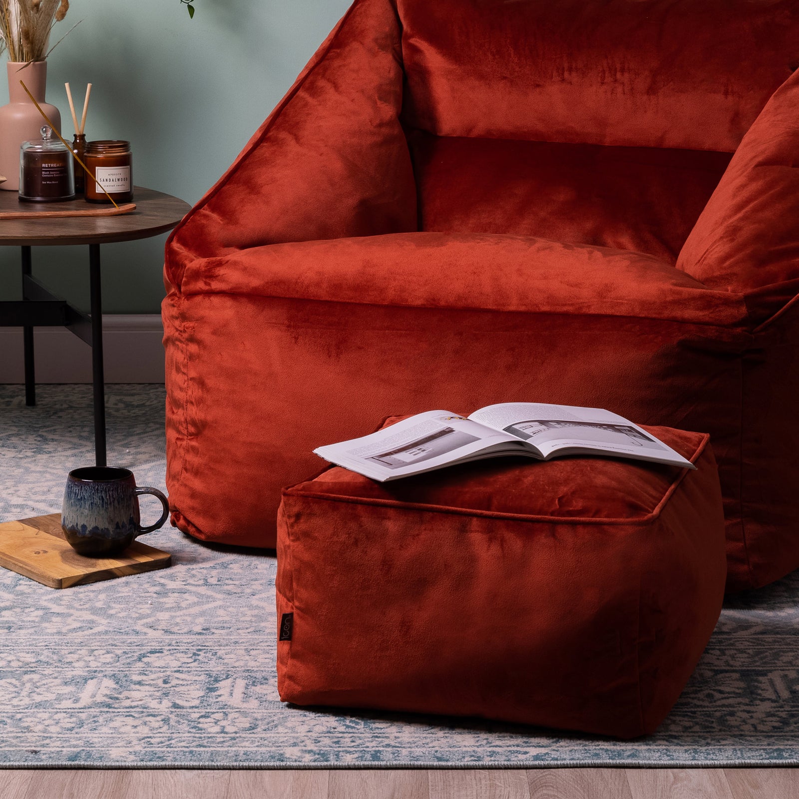 Amara Velvet Bean Bag Pouffe | Orange