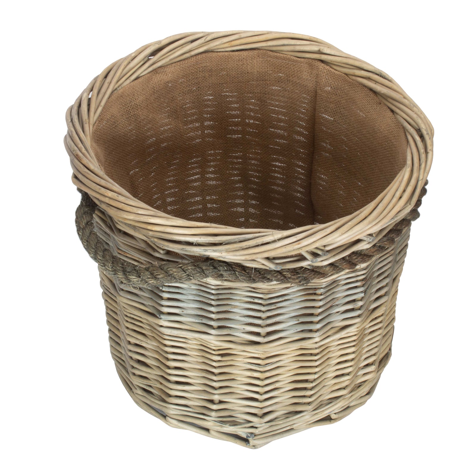 Wicker Rope Handled Antique Wash Round Log Basket | Small | Brown